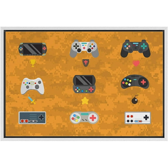 IDEA4WALL Framed Canvas Art Wall Decor Vintage Video Arcade Playstation Game Console Pop Culture Media Illustrations Pop Art Modern Colorful for Dorm Home Office - 24"x36"