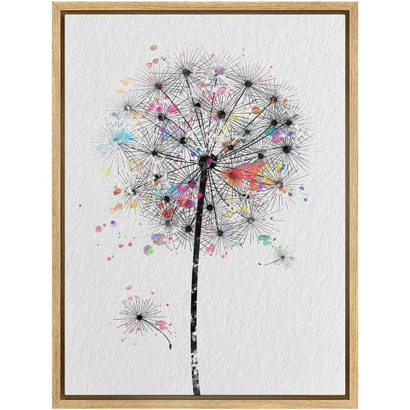 IDEA4WALL Framed Canvas Art Wall Decor Watercolor Dot Dandelions Floral Natural Beauty Impressionism Landscape Illustrations Rustic Scenic Retro for Dorm Home Office - 16"x24" Natural
