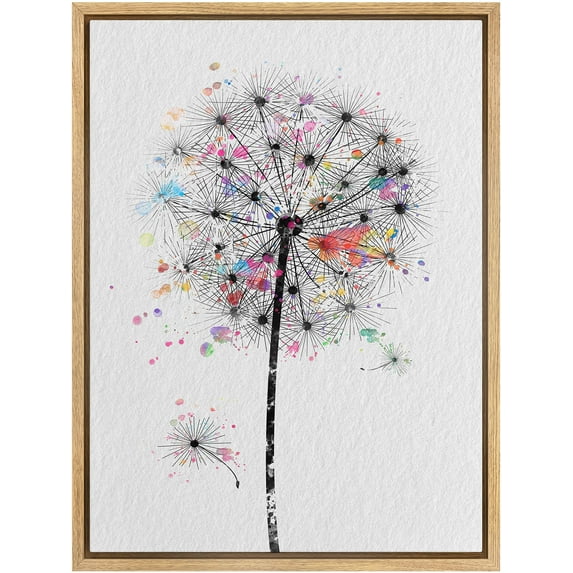 IDEA4WALL Framed Canvas Art Wall Decor Watercolor Dot Dandelions Floral Natural Beauty Impressionism Landscape Illustrations Rustic Scenic Retro for Dorm Home Office - 16"x24" Natural