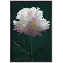 IDEA4WALL Framed Canvas Art Wall Decor A White Chinese Peony with Black Background Floral Flower Photography Realism Romantics Closeup Relax/Calm for Dorm Home Office - 24"x36"