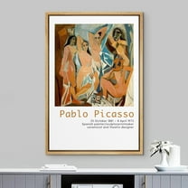 IDEA4WALL Framed Canvas Art Wall Decor The Young Ladies of Avignon by Pablo Picasso Historic Cultural Oil Painting Fine Art Abstract Contemporary Colorful for Dorm Home Office - 16"x24" Natural