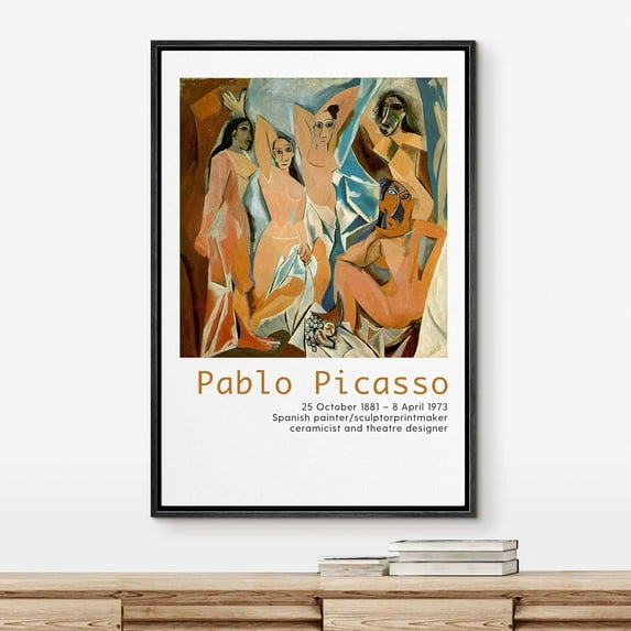 IDEA4WALL Framed Canvas Art Wall Decor The Young Ladies of Avignon by Pablo Picasso Historic Cultural Oil Painting Fine Art Abstract Contemporary Colorful for Dorm Home Office - 16"x24" Black