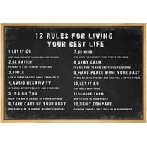 IDEA4WALL Framed Canvas Print 12 Rules for Living Your Best Life Inspirational Guide Illustrations Wall Art Contemporary Relax/Calm Artwork for Living Room, Bedroom, Office - 24"x36" NATURAL