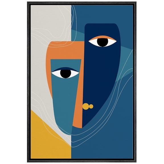 IDEA4WALL Framed Canvas Print Abstract Dramatic Polygon Face Mask Pop Culture Shapes Illustrations Pop Art Bohemian Colorful Ultra Decoration for Living Room, Bedroom, Office - Black 16"x24"