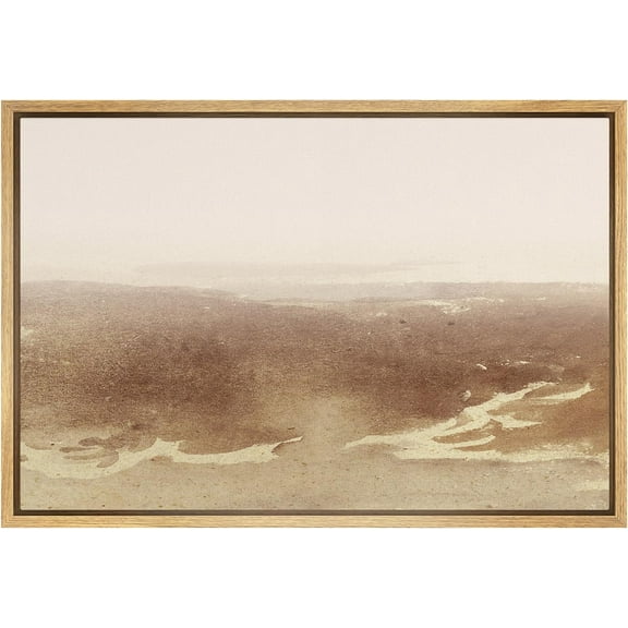 IDEA4WALL Framed Canvas Print Art Sepia Ocean Yellow Wave Seascape Nature Wilderness Wall Art Modern Art Decor Multicolor Minimalism Illustration for Living Room, Bedroom - Natural 24"x36"