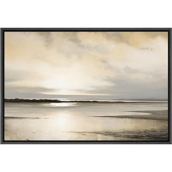 IDEA4WALL Framed Canvas Print Art Sunset Pastel Lake Landscape Nature Wilderness Wall Art Modern Art Decor Multicolor Minimalism Illustration for Living Room, Bedroom - Black 24"x36"