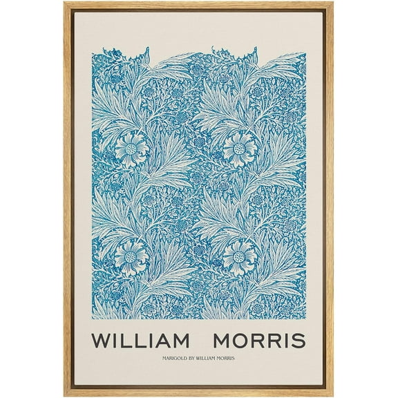 IDEA4WALL Framed Canvas Print Blue Marigold Flowers by William Morris Historic Cultural Illustrations Fine Art Traditional Floral Poster for Living Room, Bedroom, Office - Natural 24"x36"