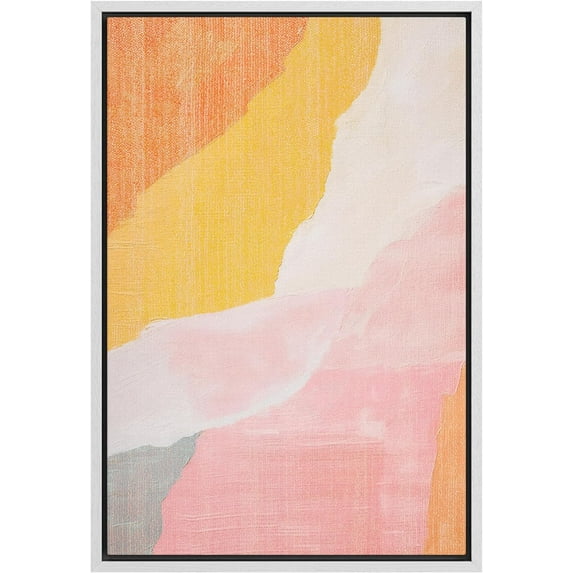 IDEA4WALL Framed Canvas Print Blush Pink Orange Paint Strokes Abstract Geometric Wall Art Minimalism Decorative Colorful Mid-Century Illustration for Living Room, Bedroom - White 24"x36"