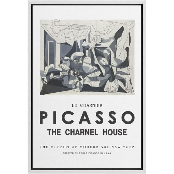 IDEA4WALL Framed Canvas Print The Charnel House by Pablo Picasso Historic Cultural Abstract Illustrations Fine Art Traditional Retro Poster for Living Room, Bedroom, Office - White 16"x24"