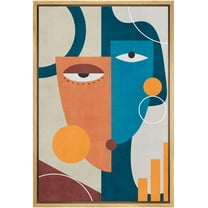 IDEA4WALL Framed Canvas Print Duotone Blue Orange Geometric Face Abstract Shape Illustrations Pop Portrait Art Bohemian Colorful Ultra for Living Room, Bedroom, Office - Natural 24"x36"