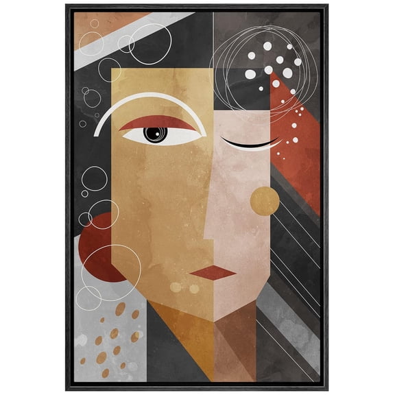 IDEA4WALL Framed Canvas Print Geometric Block Picasso-Style Face Abstract Shape Illustrations Pop Portrait Art Bohemian Colorful Ultra for Living Room, Bedroom, Office - Black 24"x36"