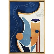 IDEA4WALL Framed Canvas Print Geometric Mid-Century Paint Stroke Face Abstract Shape Illustrations Pop Portrait Art Bohemian Colorful Ultra for Living Room, Bedroom, Office - Natural 24"x36"