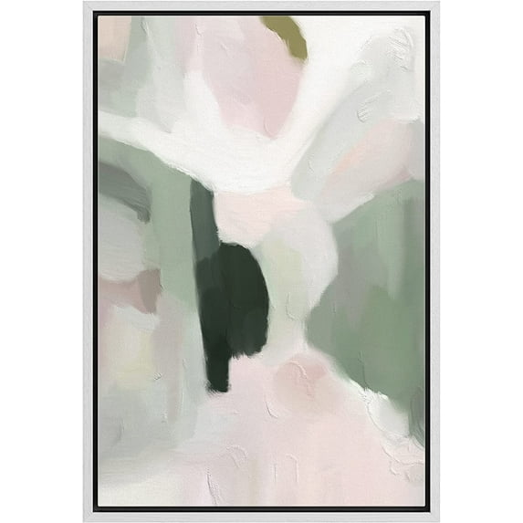 IDEA4WALL Framed Canvas Print Green & Pink Watercolor Paint Strokes Abstract Shape Wall Art Modern Artwork Decor Bohemian Colorful Chic for Living Room, Bedroom - White 16"x24"