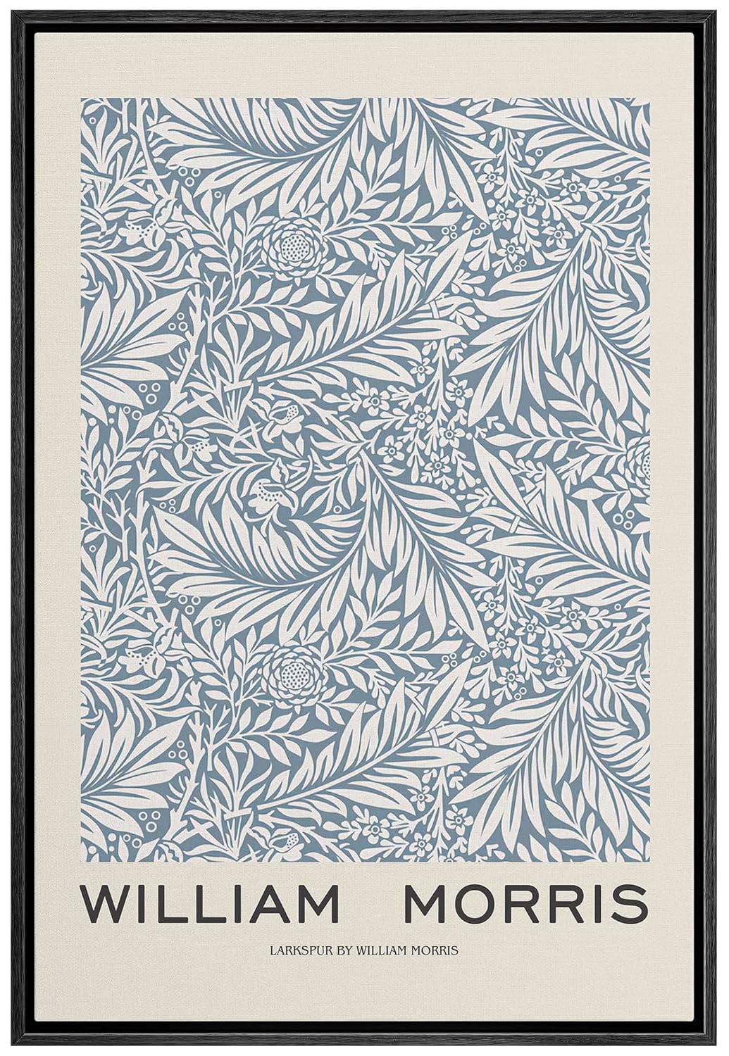 William Morris Blue and White Floral Canvas Art with Black Frame