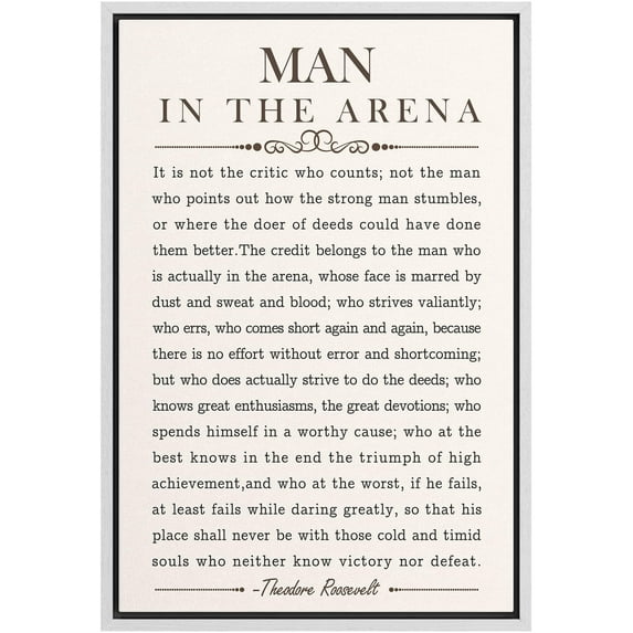 IDEA4WALL Framed Canvas Print Man in the Arena' Speech Inspirational Quote Illustrations Wall Art Contemporary Relax/Calm Artwork for Living Room, Bedroom, Office - 24"x36" WHITE