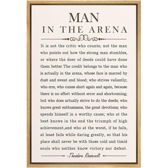 IDEA4WALL Framed Canvas Print Man in the Arena' Speech Inspirational Quote Illustrations Wall Art Contemporary Relax/Calm Artwork for Living Room, Bedroom, Office - 24"x36" NATURAL