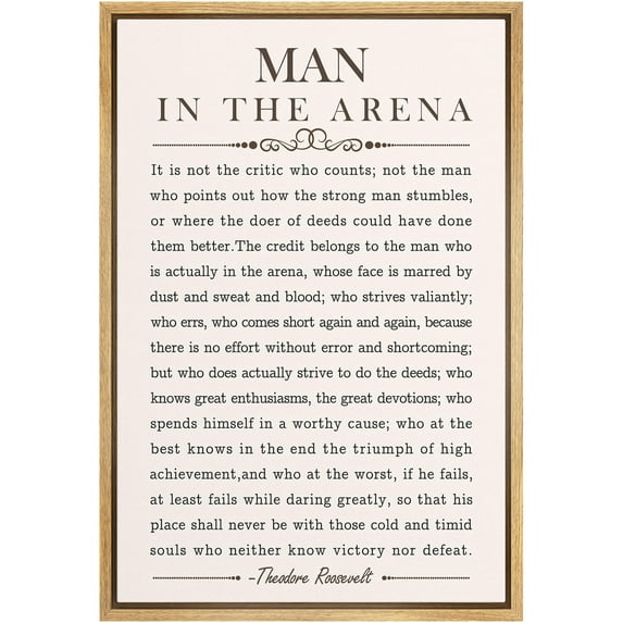 IDEA4WALL Framed Canvas Print Man in the Arena' Speech Inspirational Quote Illustrations Wall Art Contemporary Relax/Calm Artwork for Living Room, Bedroom, Office - 24"x36" NATURAL