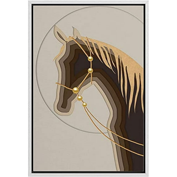 IDEA4WALL Framed Canvas Print Mid-Century Geometric Brown Gold Horse Silhouette Animals Funny Wall Art Preppy Room Decor Bohemian Colorful Minimalism Artwork - White 16"x24"