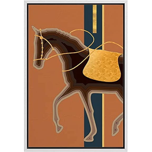 IDEA4WALL Framed Canvas Print Mid-Century Modern Gold Saddle Horse Animals Funny Wall Art Preppy Room Decor Bohemian Colorful Relax/Zen Artwork - White 24"x36"