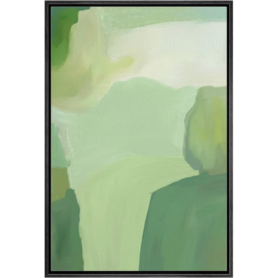 IDEA4WALL Framed Canvas Print Mint Green Paint Stroke Landscape Abstract Wall Art Modern Artwork Decor Bohemian Minimalism Relax/Zen for Living Room, Bedroom - Black 24"x36"