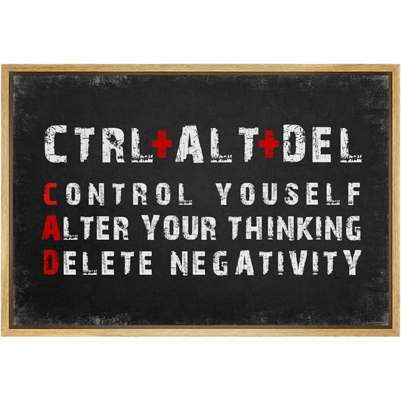 IDEA4WALL Framed Canvas Print Motivational CTRL+ALT+DEL Illustrations Wall Art Vintage Artwork Abstract Contemporary Relax/Calm for Living Room, Bedroom, Office - 24"x36" NATURAL