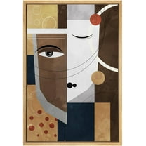 IDEA4WALL Framed Canvas Print Multicolor Geometric Vintage Face Abstract Shape Illustrations Pop Portrait Art Bohemian Colorful Ultra for Living Room, Bedroom, Office - Natural 24"x36"