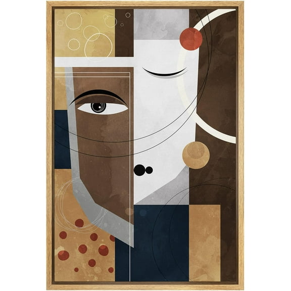 IDEA4WALL Framed Canvas Print Multicolor Geometric Vintage Face Abstract Shape Illustrations Pop Portrait Art Bohemian Colorful Ultra for Living Room, Bedroom, Office - Natural 24"x36"