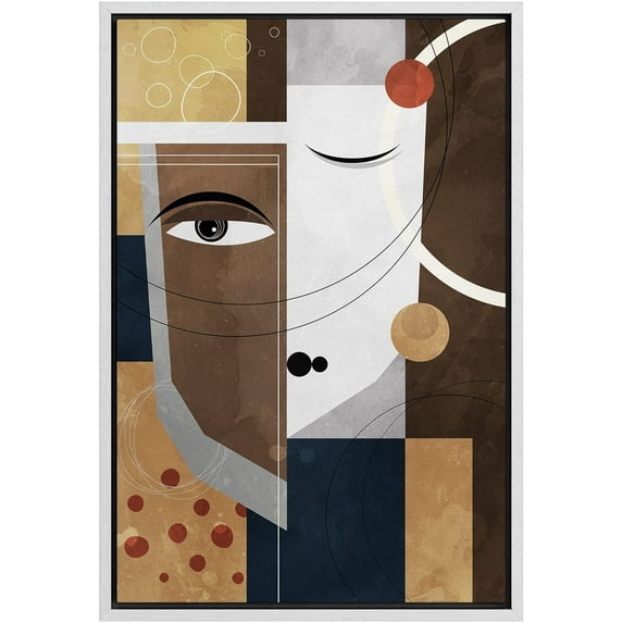 IDEA4WALL Framed Canvas Print Multicolor Geometric Vintage Face Abstract Shape Illustrations Pop Portrait Art Bohemian Colorful Ultra for Living Room, Bedroom, Office - White 24"x36"