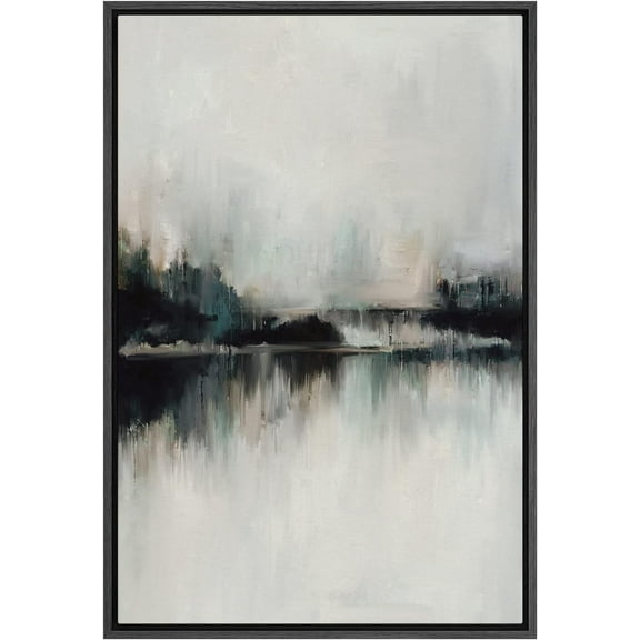 IDEA4WALL Framed Canvas Print Multicolor Minimal Grunge Landscape Abstract Shapes Wall Art Modern Artwork Decorative Illustrations Bohemian Relax/Calm for Bedroom, Office - Black 24"x36"