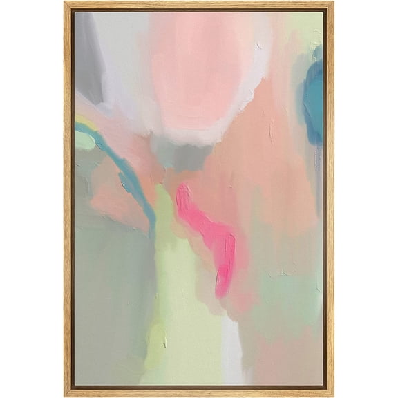 IDEA4WALL Framed Canvas Print Orange Green Pastel Watercolor Collage Geometric Abstract Wall Art Modern Artwork Decor Minimalism Relax/Zen for Living Room, Bedroom - Natural 24"x36"