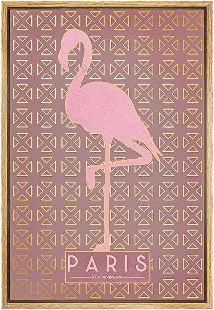 Paris Pink Flamingo Silhouette Pattern Framed Canvas Print