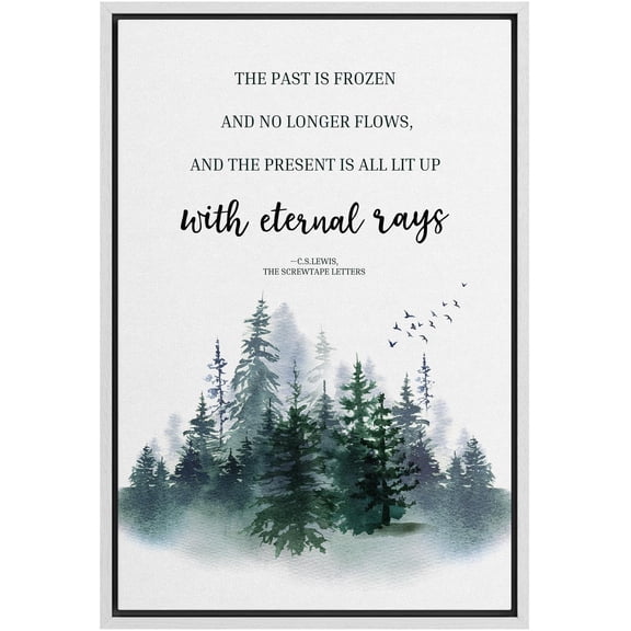 IDEA4WALL Framed Canvas Print Past is Frozen Inspirational Quote with Forest Scene Illustrations Wall Art Contemporary Romantic Relax/Calm for Living Room, Bedroom, Office - 24"x36" WHITE