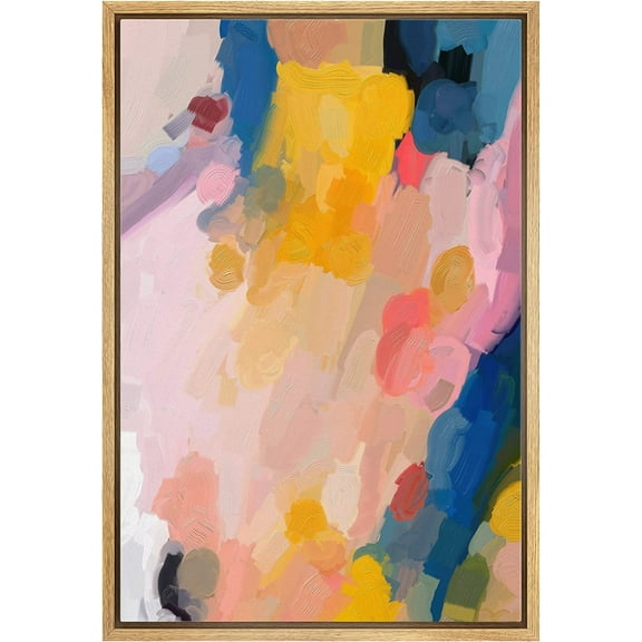 IDEA4WALL Framed Canvas Print Pastel Blue, Orange & Pink Paint Strokes Abstract Shape Wall Art Modern Artwork Decor Bohemian Colorful Chic for Living Room, Bedroom - Natural 16"x24"
