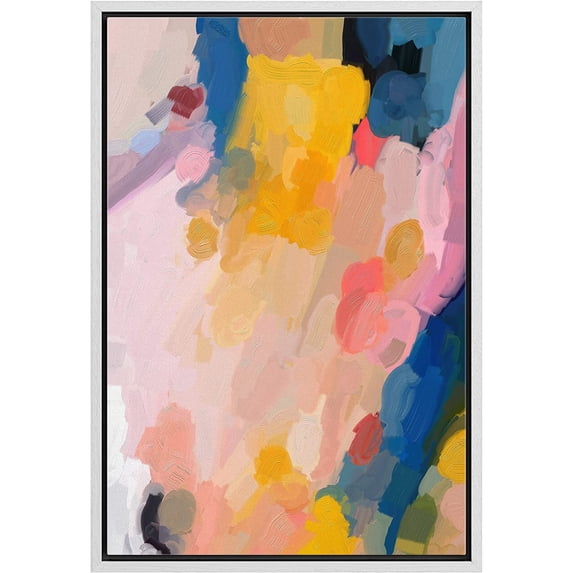 IDEA4WALL Framed Canvas Print Pastel Blue, Orange & Pink Paint Strokes Abstract Shape Wall Art Modern Artwork Decor Bohemian Colorful Chic for Living Room, Bedroom - White 24"x36"