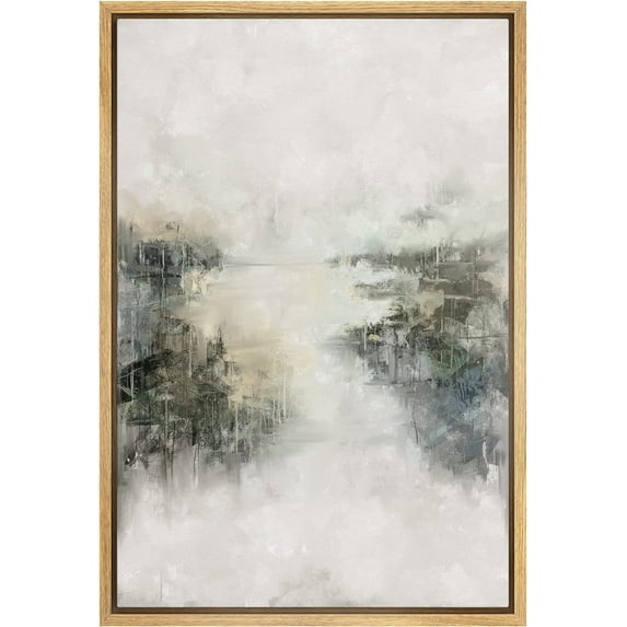 IDEA4WALL Framed Canvas Print Pastel Gray Teal Paint Landscape Abstract Shapes Wall Art Modern Artwork Decor Illustrations Bohemian Relax/Calm for Living Room, Bedroom - Natural 16"x24"