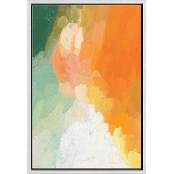 IDEA4WALL Framed Canvas Print Pastel Green, Orange & White Paint Strokes Abstract Wall Art Modern Artwork Decor Bohemian Colorful Relax/Zen for Living Room, Bedroom - White 24"x36"
