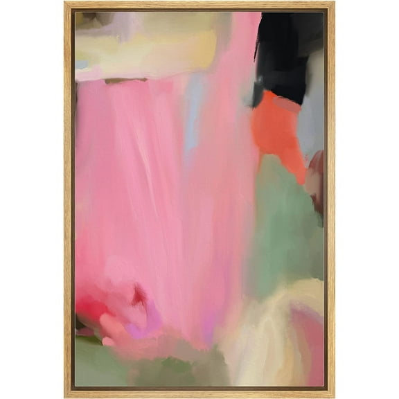 IDEA4WALL Framed Canvas Print Pastel Pink Geometric Paint Strokes Abstract Wall Art Modern Artwork Decor Bohemian Minimalism Relax/Zen for Living Room, Bedroom - Natural 16"x24"