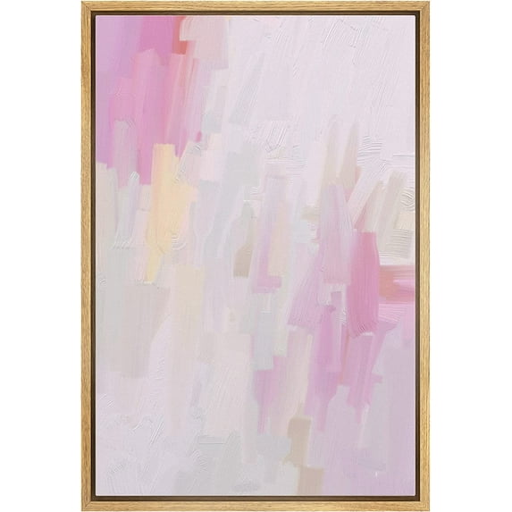 IDEA4WALL Framed Canvas Print Pastel Pink, Purple & White Color Field Abstract Wall Art Modern Artwork Decor Bohemian Colorful Relax/Zen for Living Room, Bedroom - Natural 24"x36"