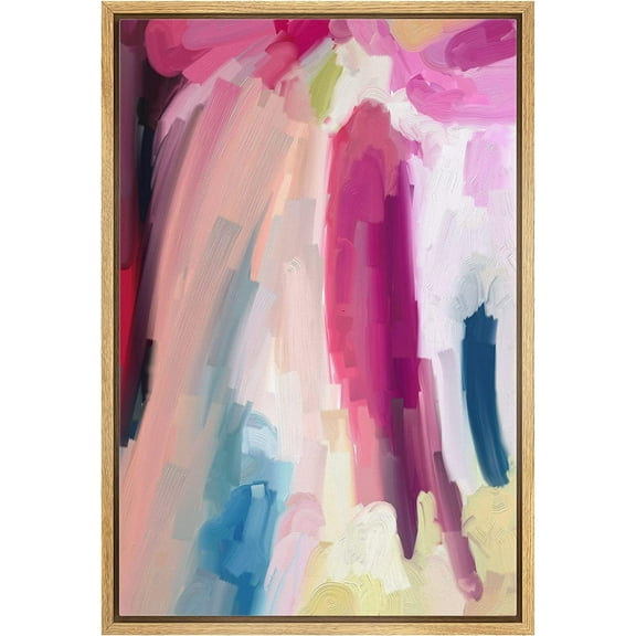 IDEA4WALL Framed Canvas Print Pastel Purple, White & Blue Paint Strokes Abstract Wall Art Modern Artwork Decor Bohemian Minimalism Relax/Zen for Living Room, Bedroom - Natural 16"x24"