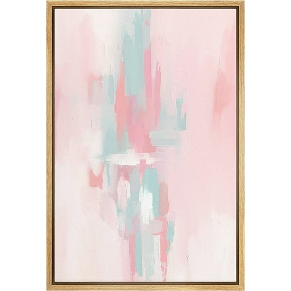 IDEA4WALL Framed Canvas Print Pink Blue Pastel Paint Stroke Collage Abstract Shape Wall Art Modern Artwork Decor Bohemian Colorful Chic for Living Room, Bedroom - Natural 16"x24"