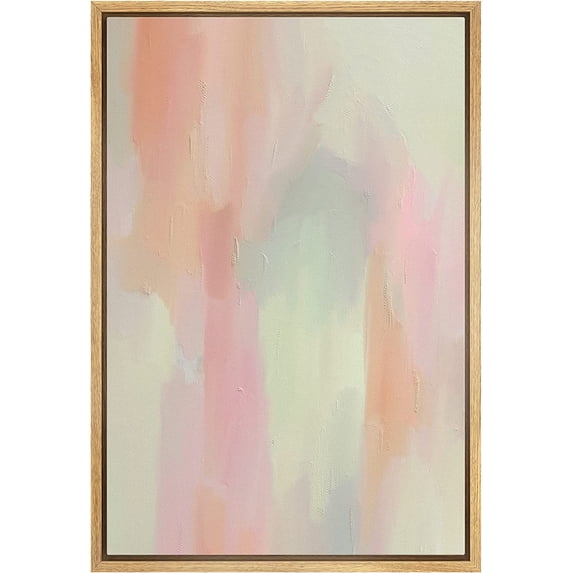 IDEA4WALL Framed Canvas Print Pink Green Pastel Paint Stroke Collage Geometric Abstract Wall Art Modern Artwork Decor Minimalism Relax/Zen for Living Room, Bedroom - Natural 24"x36"