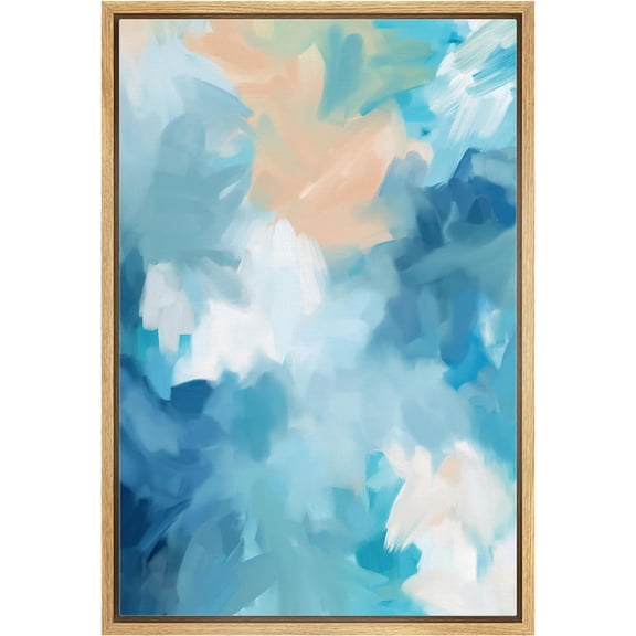 IDEA4WALL Framed Canvas Print Pink Green Watercolor Paint Strokes Abstract Shape Wall Art Modern Artwork Decorative Bohemian Colorful Relax/Zen for Living Room, Bedroom - Natural 16"x24"