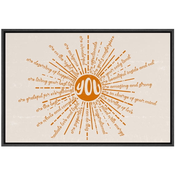 IDEA4WALL Framed Canvas Print Radiant Affirmations Uplifting Inspirational Quotes Illustrations Wall Art Abstract Contemporary Relax/Calm for Living Room, Bedroom, Office - 16"x24" BLACK