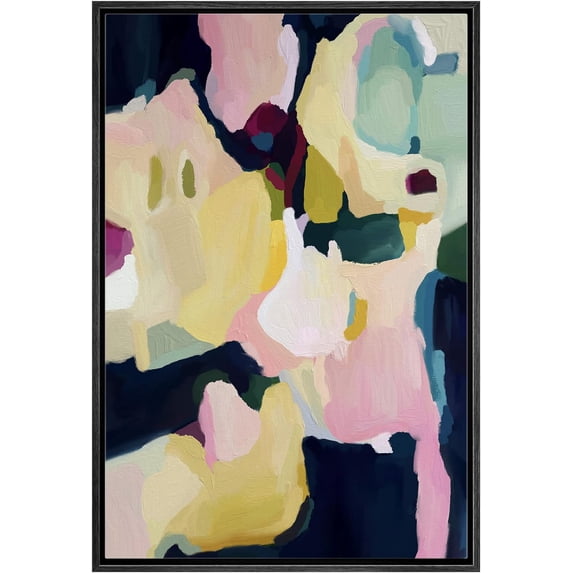 IDEA4WALL Framed Canvas Print Retro Colorful Palette Paint Stroke Landscape Abstract Wall Art Modern Artwork Decor Bohemian Relax/Zen for Living Room, Bedroom - Black 24"x36"
