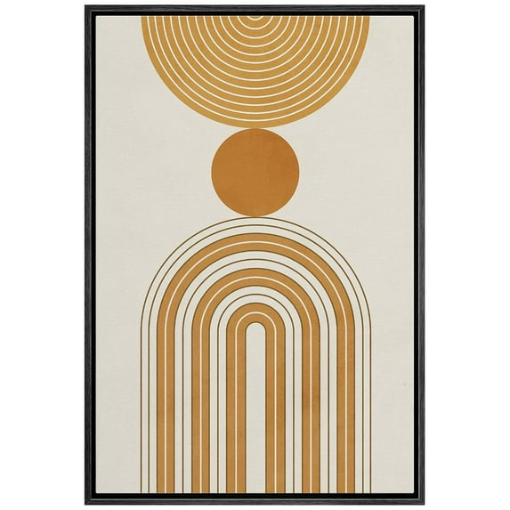 IDEA4WALL Framed Canvas Print Spiral Golden Circle with Black Illusion Line Art Geometric Shapes Wall Art Abstract Mid-Century Colorful Artwork for Living Room, Bedroom, Office - Black 16"x24"
