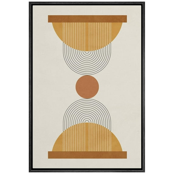IDEA4WALL Framed Canvas Print Striped Black & Yellow Circle Line Art Illusions Geometric Shapes Wall Art Abstract Mid-Century Colorful Artwork for Living Room, Bedroom, Office - Black 16"x24"