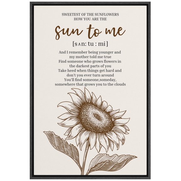 IDEA4WALL Framed Canvas Print Sunflower Wisdom Inspirational Poem with Phonetic Illustrations Wall Art Contemporary Romantic Relax/Calm for Living Room, Bedroom, Office - 24"x36" BLACK