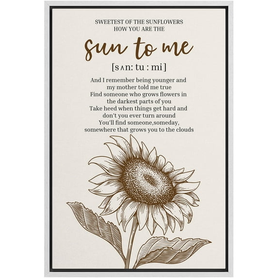 IDEA4WALL Framed Canvas Print Sunflower Wisdom Inspirational Poem with Phonetic Illustrations Wall Art Contemporary Romantic Relax/Calm for Living Room, Bedroom, Office - 24"x36" WHITE