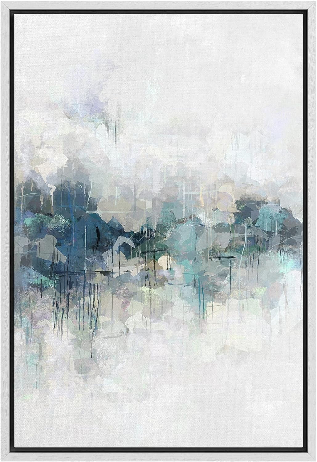IDEA4WALL Framed Canvas Print, Teal Gray Abstract Landscape Wall Art ...