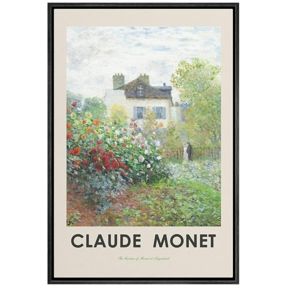 IDEA4WALL Framed Canvas Print The Artist's Garden in Argenteuil by Claude Monet Historic Cultural Illustrations Fine Art Vintage Country Poster for Living Room, Bedroom, Office - Black 24"x36"